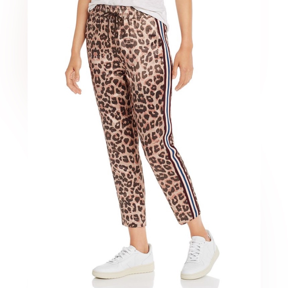 MOTHER Leopard Print Track Pants with Striped Detail